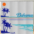 thumbnail image 1 of Retro Tropical Shower Curtain with Bahamas Design - Ocean Waves & Trees - Vibrant Colors for Bathroom Decor, 1 of 4