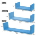 thumbnail image 5 of Gloss Glossy Blue Finish Set of 3 Easy Mounted U Shaped Floating Float Wall Shelf Shelves for Bathroom Kitchen or Livingroom, 5 of 5