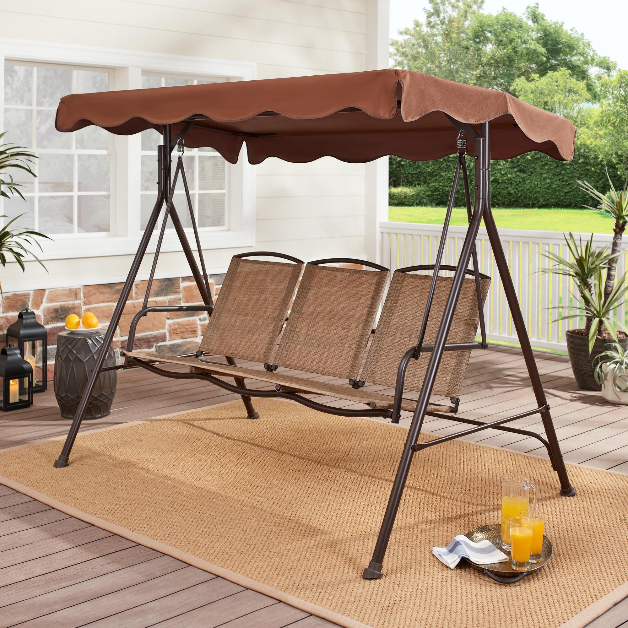 Mainstays Sand Dune Canopy Steel Porch Swing Brownblack 