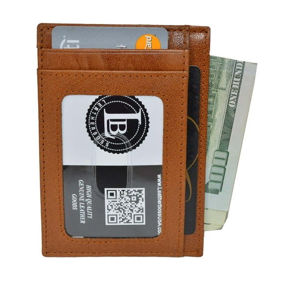Leatherboss Genuine Leather Men's Slim Card Holder 4 Credit Card Slots, Handcrafted, Brown