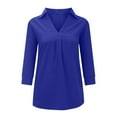 thumbnail image 4 of HAiming Womens V Neck 3/4 Sleeve Shirts Summer Trendy Business Casual Tops Solid Color Loose Work Blouses 2025, 4 of 8