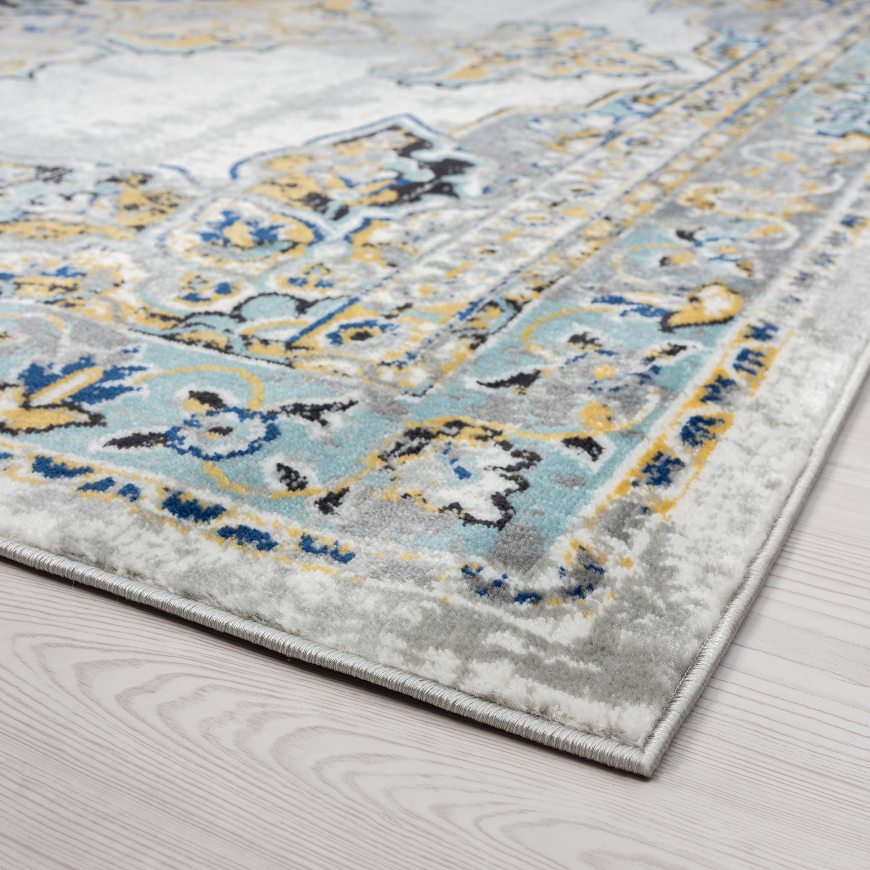 Traditional 2x8 Area Rug (2'3'' x 7'3'') Medallion Cream, Blue Indoor Runner Easy to Clean