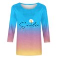 thumbnail image 4 of QATAINLAV Hauts à Manches 3/4 pour Femmes T-Shirts Graphiques en Coton Basiques Tendance Dégradé Imprimé Mignon Blouse Ample Décontractée Col Rond Chandail Printemps Économies Bleu Ciel G, 4 of 6