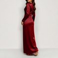 thumbnail image 3 of BRGZLK Women Cowl Neck Maxi Dress Gown Fall Satin Long Sleeve Pleated Fitted Waist Elegant Slit Bridesmaid Dresses Wedding Guest Dress Formal Evening Party Gown 1#Wine S, 3 of 7