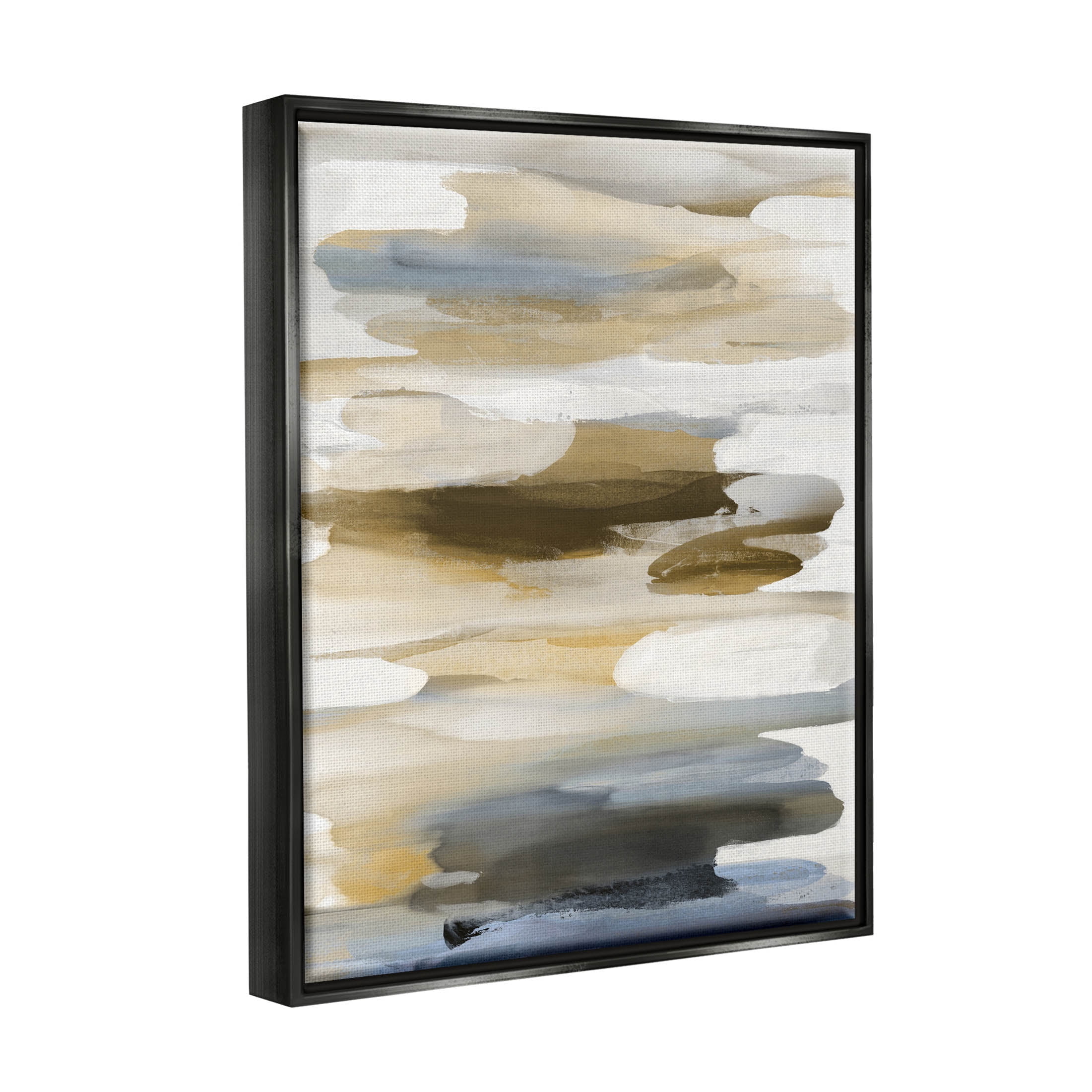 Stupell Industries Brown Blue Abstract Shapes Graphic Art Jet Black Floating Framed Canvas Print Wall Art, Design by Jackie Hanson