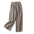 thumbnail image 6 of Olyvenn Women's Cotton Linen High Waist Wide Leg Pants Vertical Stripe Loose Straight Cropped Pants Dressy Casual Cargo Pants Boho Yoga Leggings Summer 2023 Trendy Trousers Coffee 10, 6 of 6