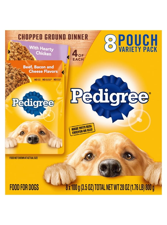 Pedigree Chopped Ground Dinner Wet Dog Food Variety Pack, 3.5 oz Pouches (8 Pack)