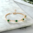 thumbnail image 3 of Gem Stone King 18K Yellow Gold Plated Silver Green Simulated Emerald and White Created Sapphire Bracelet for Women (3.00 Cttw, Gemstone, Oval 6X4MM, 7 inch + 1 inch Extender), 3 of 3
