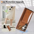 thumbnail image 5 of for Samsung Galaxy S24 Wallet Case with Card Holder - PU Leather Case for Women & Girls, Wrist Hand Strap, Secure Finger Ring, Shockproof Protective Phone Cover for Galaxy S24, Brown, 5 of 6