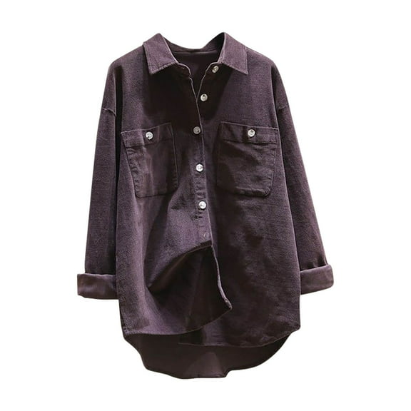 Timegard Womens Button down Shirts Long Sleeve Lapel Neck Blouse Fall Casual Comfy Jackets Solid Color