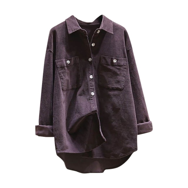 Timegard Womens Button down Shirts Long Sleeve Lapel Neck Blouse Fall Casual Comfy Jackets Solid Color