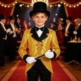 thumbnail image 5 of inlzdz Big Boys Magician Outfit Glitter Suit Tuxedo Jacket with Hat Gloves and Wand Magic Shows Dancing Coat Gold 6, 5 of 6