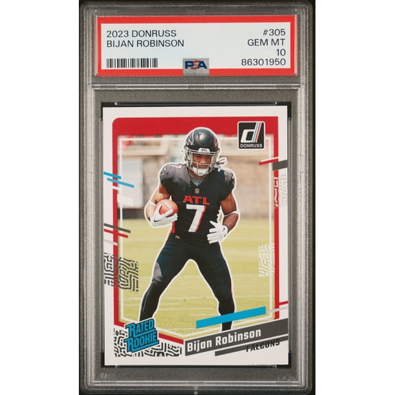 PSA 10 Bijan Robinson 2023 Donruss Football #305 Rated Rookie Card Atlanta Falcons