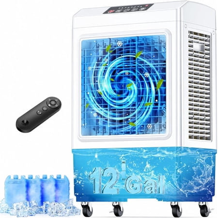 3600CFM Swamp Cooler Air Conditioner, 12Gal Dual Tank, 120° Oscillation for 1000Sq.ft Cooling Evaporative Air Cooler w/ 3Modes&3Speeds, Timer, Windowless Portable Air Conditioner for Bedroom