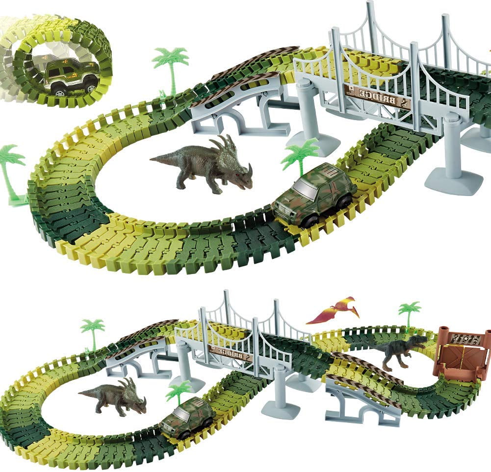  TOYLI Dinosaur Race Track Set 182 Pieces, Dino Track Flexible  Dinosaur Road Race Playset with Bridge, Ramps, Dinosaur Track Toy Set is a  Great 3 Year Old boy Gift. : Toys