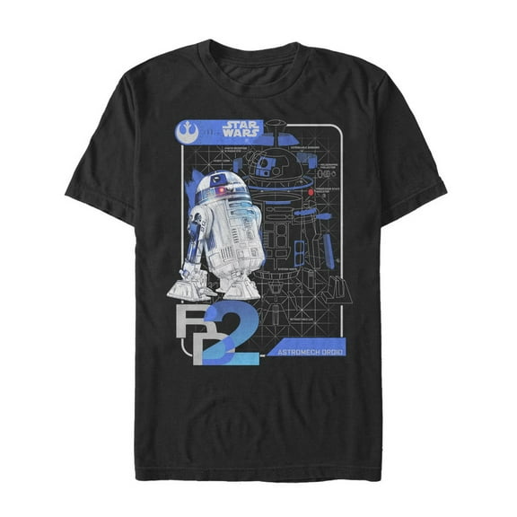 Men's Star Wars The Last Jedi R2-D2 Schematics Graphic Tee Black Medium