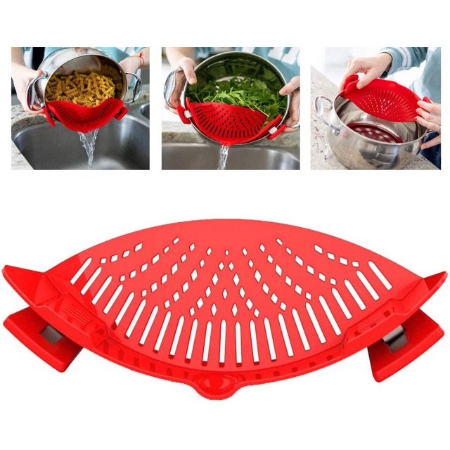 Colador extraíble, colador de silicona, adecuado para la mayoría de ollas, sartenes y tazones, colador resistente al calor, con 2 clips, para pasta, fideos, rojo Sailing Electrónica