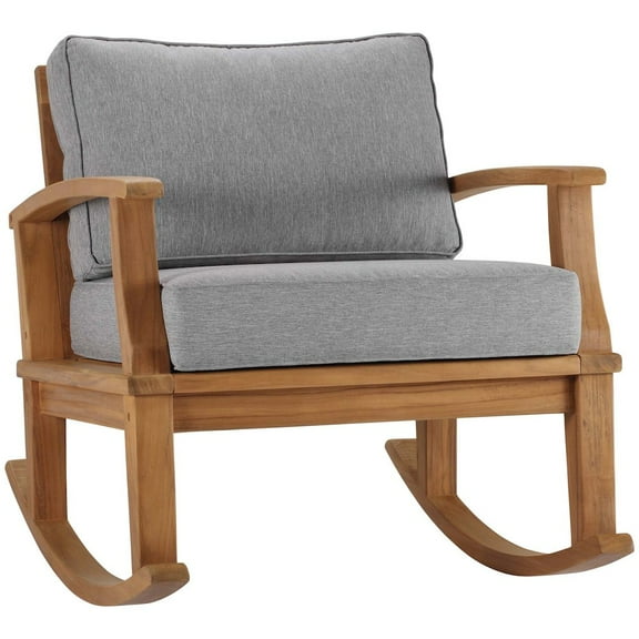 Modway Marina Outdoor Patio Teak Rocking Chair in Natural Gray