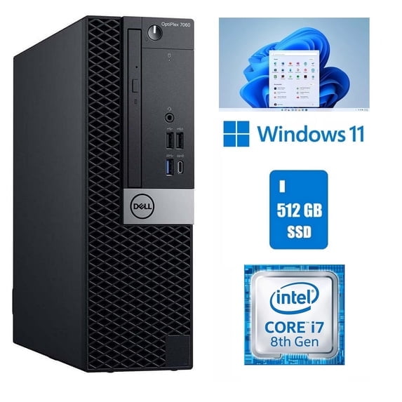 Restored Dell OptiPlex 7060 Desktop Computer Core i7 8th Gen 4.6GHz 16GB RAM 512GB SSD Wi-Fi Windows 11 Pro (Refurbished)