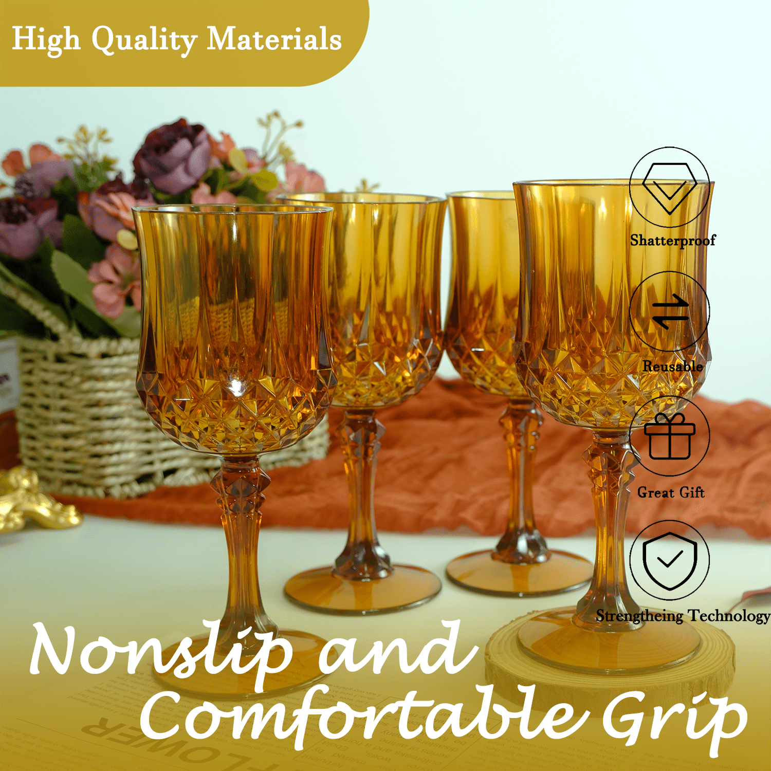 ZHURUININ Reusable Plastic Wine Glasses，Amber，7oz，48Pack