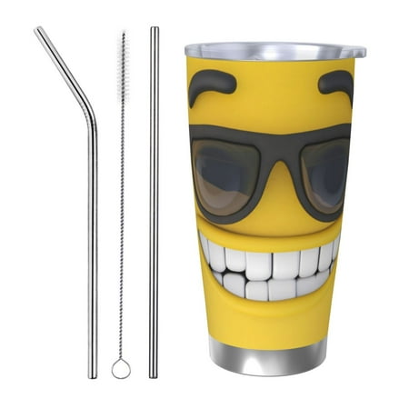 

Matuu Smiling With Sunglasses for 20oz Durable Thermal Cups Keep Drinks Cold and Hot Insulated Car Mug with Lid-Straw Three-piece Set