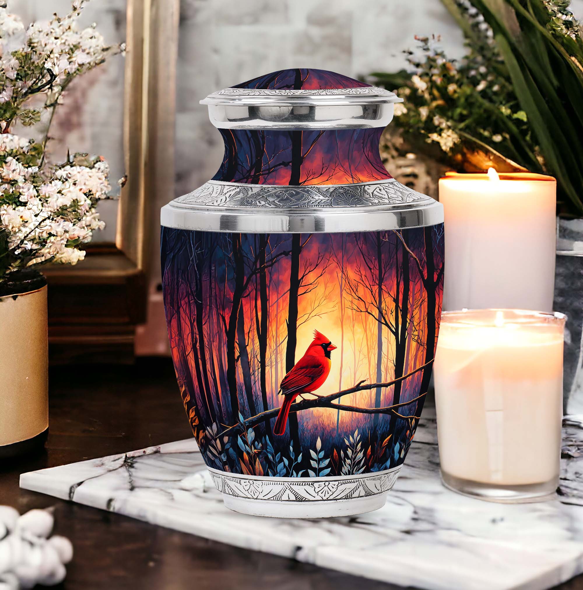 SABURIAL Cardinal Large Cremation Urns for Adult Female Ashes - Memorial Urn for Funeral - Decorative Burial Urns for Human Ashes Adult Man - Unique Urn for Male - 10 Inch