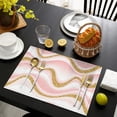thumbnail image 4 of Pink Marble Gold Wave Pattern Summer Placemats Table Placemats Set Of 4-Linen Kitchen Washable Placemats Table Mats 11.8"x17.7" Non-Slip Heat Resistant, 4 of 6