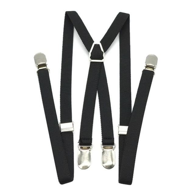 X Shape Suspenders Solid Adjustable Strap Metal Clips Formal Trousers