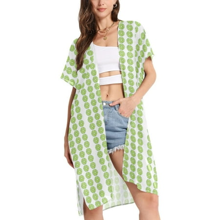 joogoo Women s Green Lemon Beach Cover Up Kimono Swimsuit Summer Cardigan Swimwear M
