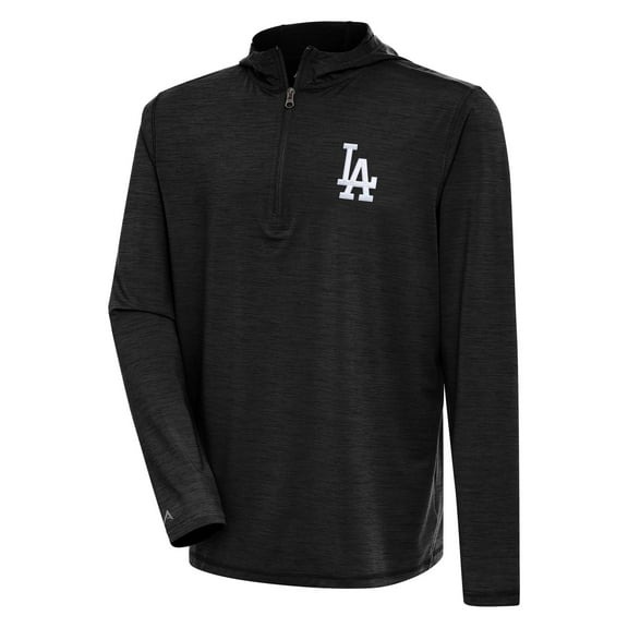 Men's Antigua Heather Black Los Angeles Dodgers Tidy Quarter-Zip Hoodie