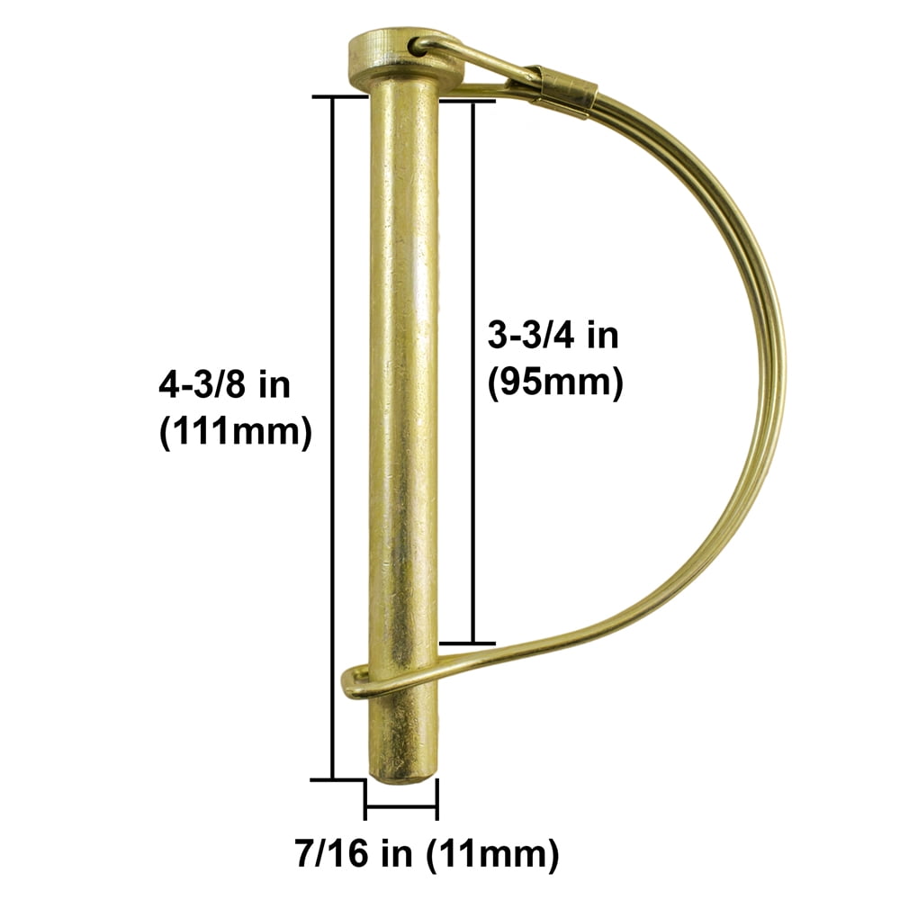 PTO Shaft Locking Hitch Pin 7/16" x 3-1/2 Inch with Round Wire Retainer Clip (Pack of 10)