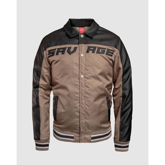 Men's Lux Color Blocked Varsity Jacket - Shiitake/Black, Small