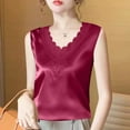 thumbnail image 2 of hotojiny Womens Silk Satin Tank Tops Mesh V Neck Casual Sleeveless Camisole Blouses Summer Basic Embroidery Shirt, 2 of 3