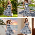 thumbnail image 5 of Jiueut Hibiscus Monstera Palm Leaves Geometric Pattern Matching Hawaiian Outfits Men's Button Shirt Women's Summer Scoop Neck Tank Dress Mini Sundresses, Holiday Matching Outfits, 3XL, 5 of 5