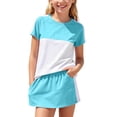 thumbnail image 2 of LJEFF Girls Color Block T-Shirt & Skort Set, Elastic Waist Short Sleeve Soft Comfortable Casual 2PC Outfit Sky Blue Size 5 T, 2 of 9