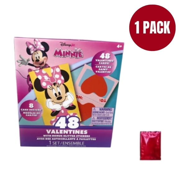 Disney Minnie Mouse Valentine’s Day Cards Set – 48 Kids Valentines with Bonus Glitter Stickers, Classroom Exchange Cards for School Parties, Ages 4 , Includes Bonus LaPrima Morceau Bonbon