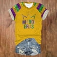 thumbnail image 2 of Women Casual Mardi Gras Tops Round Neck Short Sleeve Colored Carnival Letter Printed T Shirt Loose Womens Graphic Tee A-Yellow S, 2 of 4