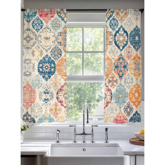 Boho Morocco Sheer Curtains for Living Room Bedroom Retro Farmhouse Ethnic Neutral Aesthetic Sheer Curtains 63 Inch Long 2 Panels Set Light Filtering Curtain Window Treatments Drapes for Dining Room