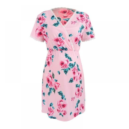 

Nightgown Women s Maternity Dress Sleep Nightshirt V-neck Long Sleeve Nightdress Floral Breastfeeding Sleepwear