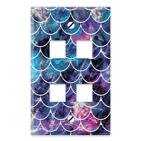 WIRESTER 4-Port Wall Plate for Keystone Jacks Modular Inserts Ethernet Cable, Mosaic Mermaid Scale