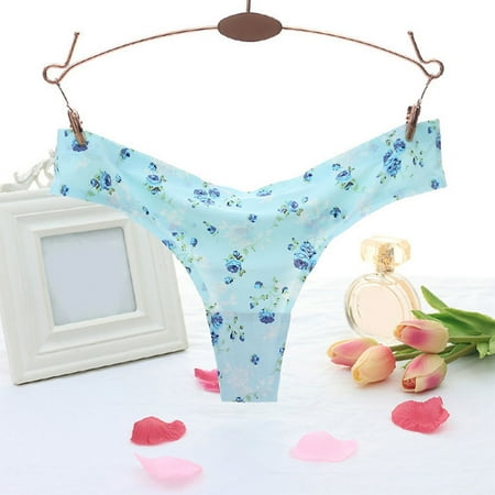 

MPWEGNP Womens Printed Seamless Adhesive Panties Sexy Low Waist Ice Silk Thong Sexy Panties