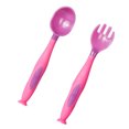 thumbnail image 2 of Juego de cuchara y tenedor para bebé, mangos cortos, entrenamiento para comer, utensilios de alimentación para niños pequeños de PP suave, juego de vajilla púrpura, 2 of 5