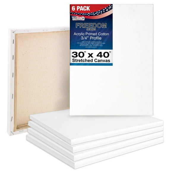 U.S. Art Supply 30 x 40 inch Stretched Canvas 12-Ounce Triple Primed, 6-Pack - Professional Artist Quality White Blank 3/4" Profile, 100% Cotton, Heavy-Weight Gesso - Acrylic Pouring, Oil Painting