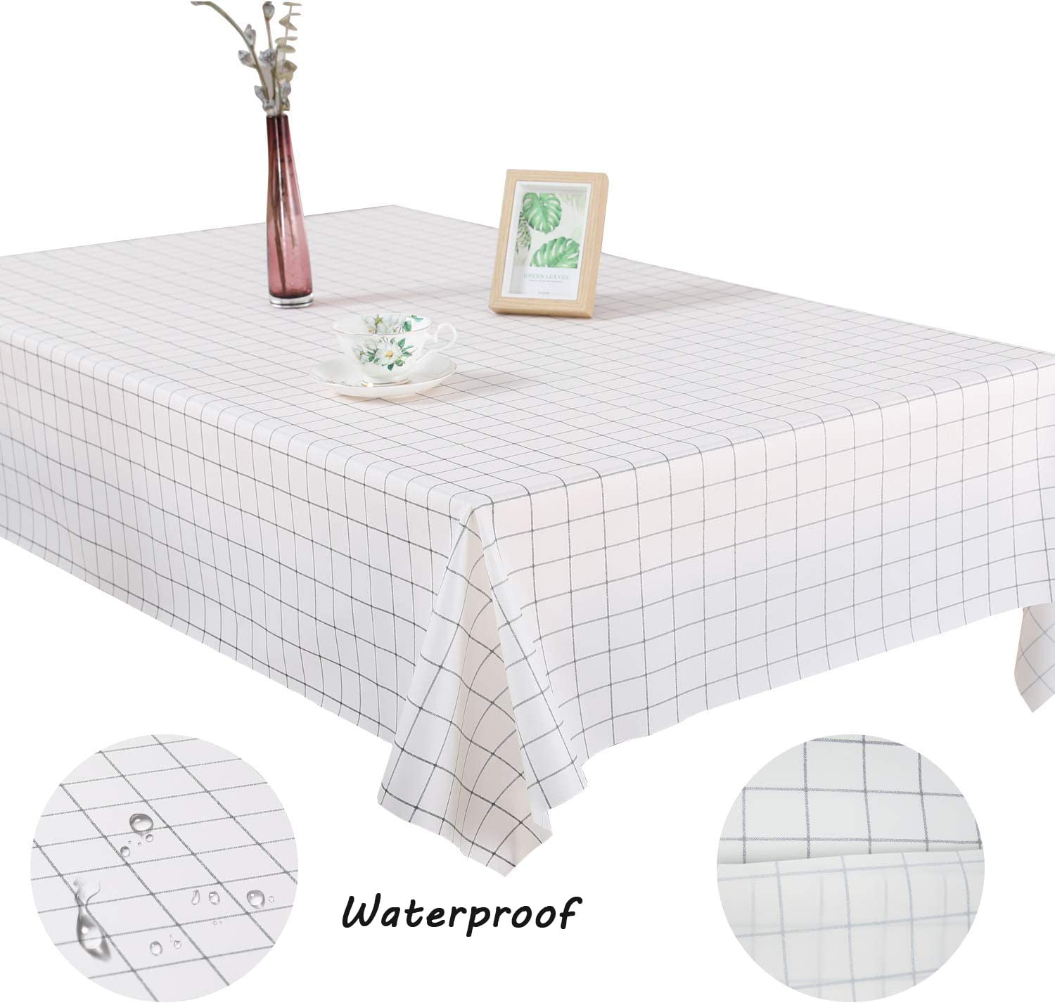 137 x 180cm Wipeable Dinner Tablecloth PVC Rectangle Wipe Clean Tablecloth Oilcloth Reusable Waterproof Plastic Tablecloth Washable Wrinkle Free Vinyl Table Cloth for Indoor Outdoor Wedding Party