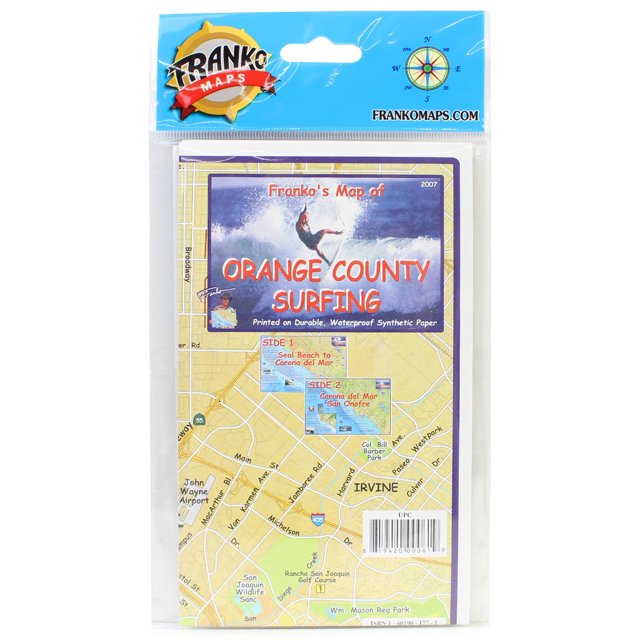 Franko Maps Orange County Surfing Map Waterproof Surfing Guide Orange County California Surf Map