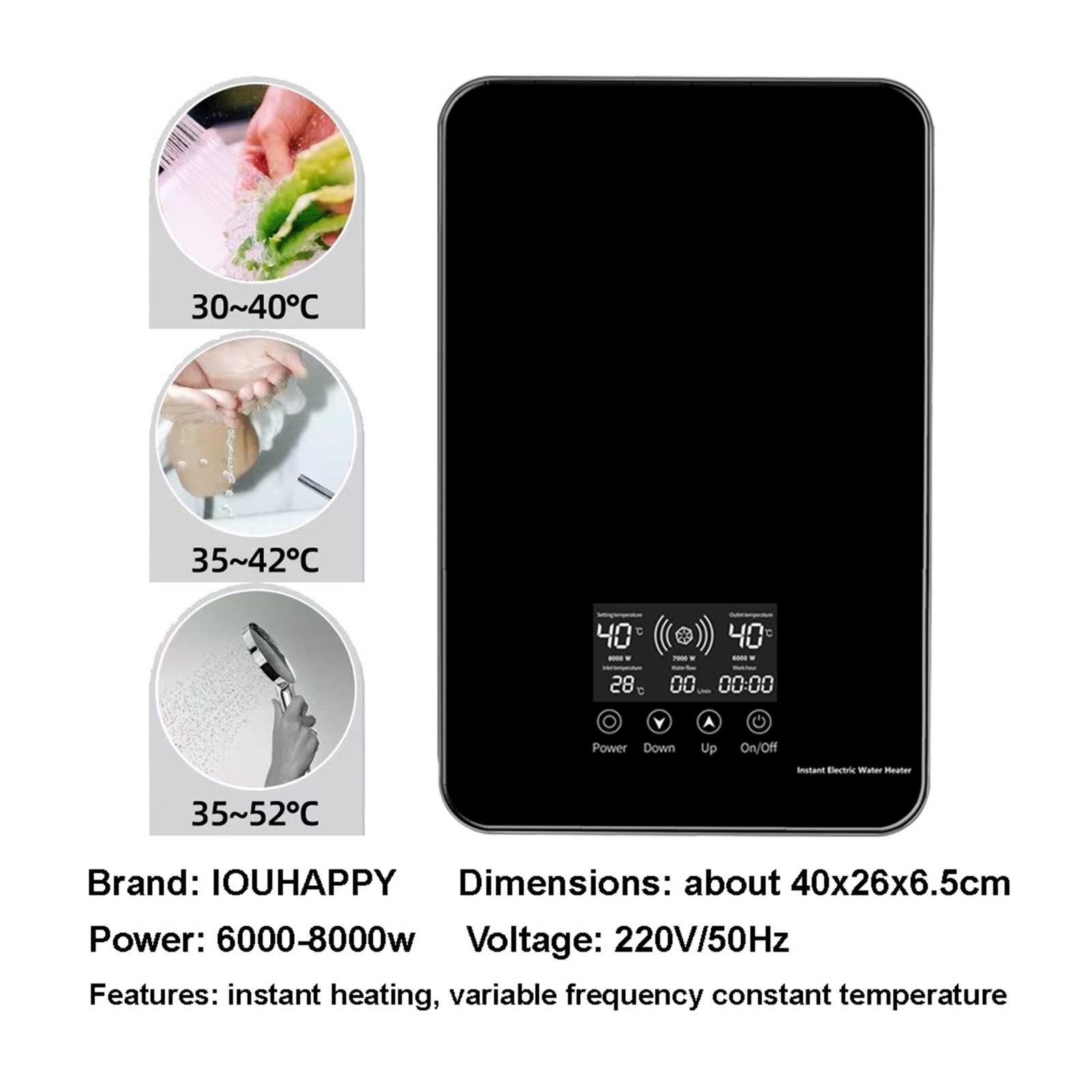 Instant Water Heater Shower Bathroom Faucets Kitchen Tap Electric Water Heater 8000W Digital Display Temperature Adjustable ,Lightweight Portable Design