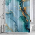 thumbnail image 3 of Modern Water Ripple Shower Curtain for Bathroom Decor, Green Gold Marble Theme Waterproof Fabric Shower Curtain, 60"x72" Set with 12 Hooks, 3 of 9