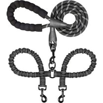 Double Dog Leash for 2 Dogs, Dual Dog Training Leash, Dinosam 360 Swivel No Tangle Walking Two Dog Leash for Dog Training, Shock Absorbing Bungee Double Leash for 2 Dogs, Black (25-150 lbs)