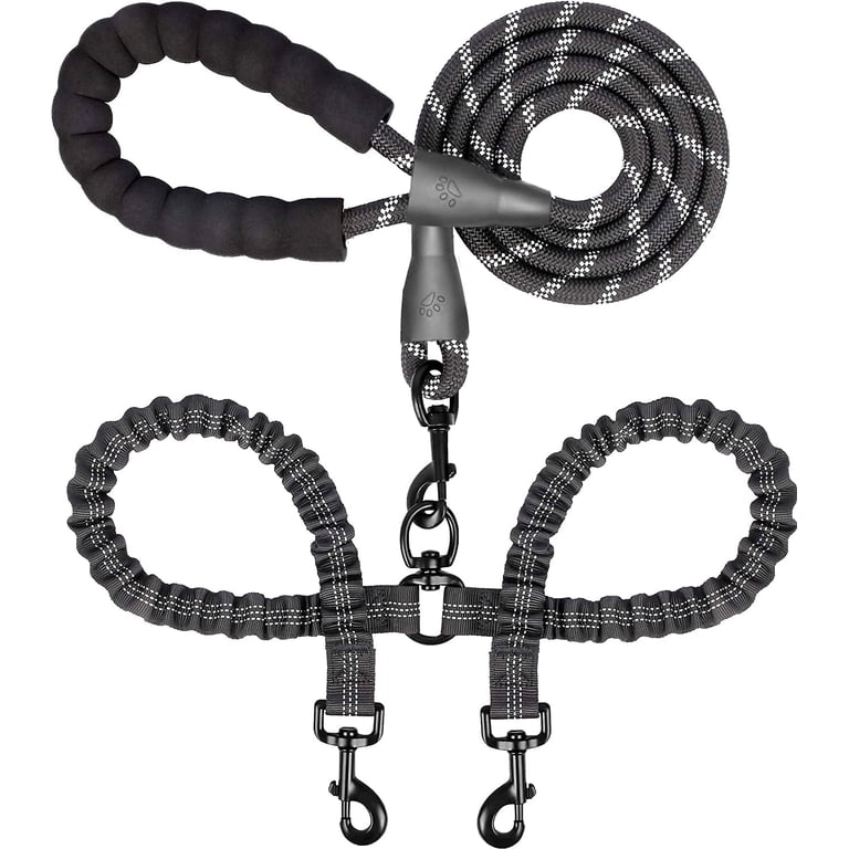 Dinosam Double Dog Leash, No-Tangle Black photo 1