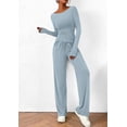 thumbnail image 4 of PRETTYGARDEN Women's 2 Piece Lounge Sets Asymmetrical Long Sleeve T Shirt Wide Leg Pants Casual Outfits Tracksuit, 4 of 8